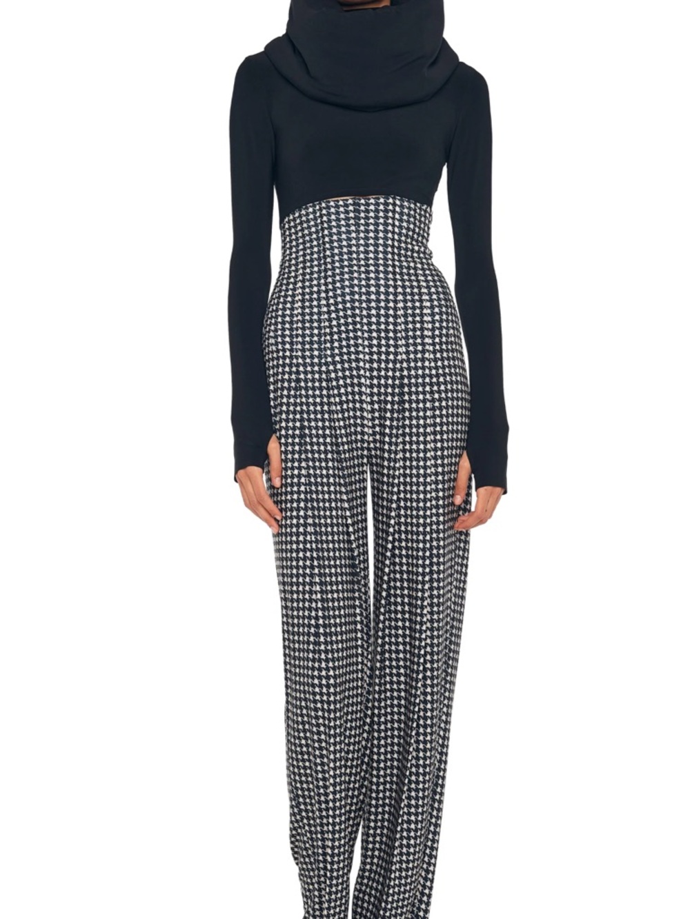 Norma Kamali Black and White Houndstooth Maxi Wide Leg High Waist pants - Picture 2 of 15